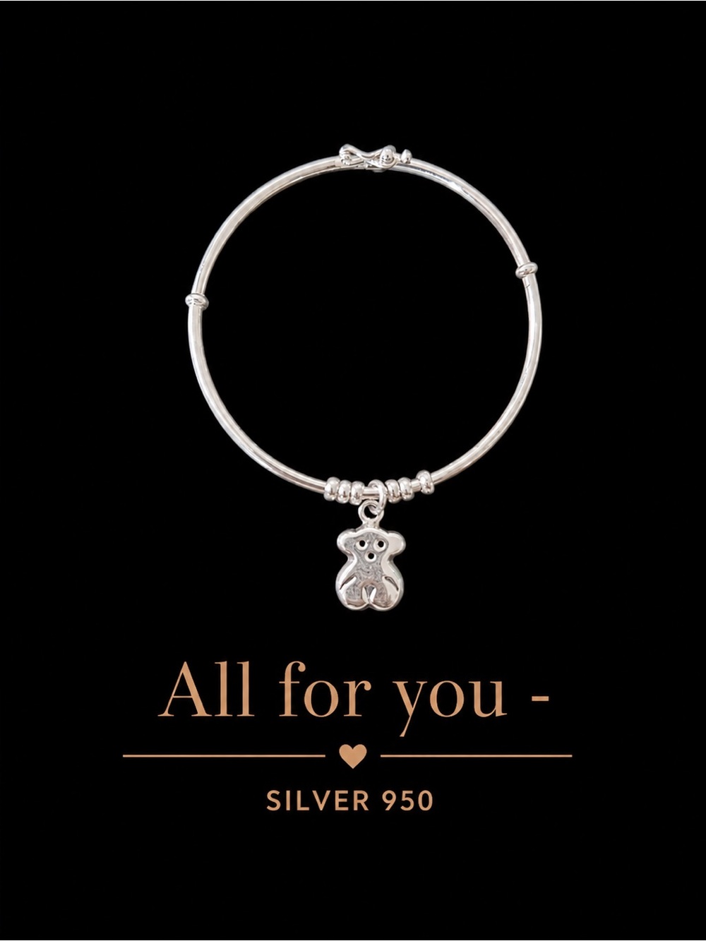 950 Silver Teddy Bear Charm Bangle